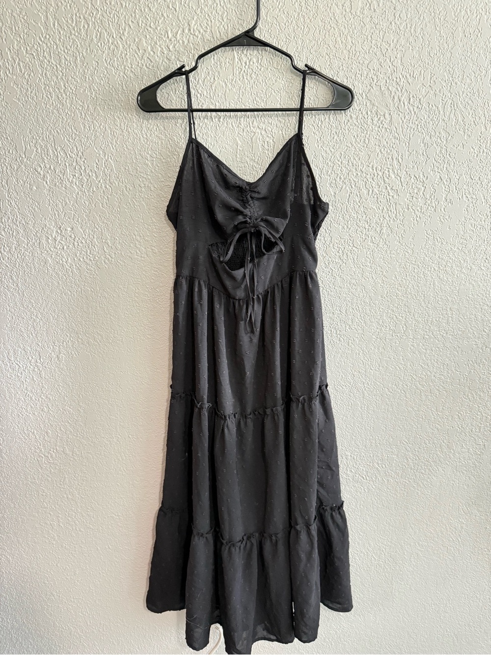 Black Tie-Front Spaghetti Strap Maxi Dress